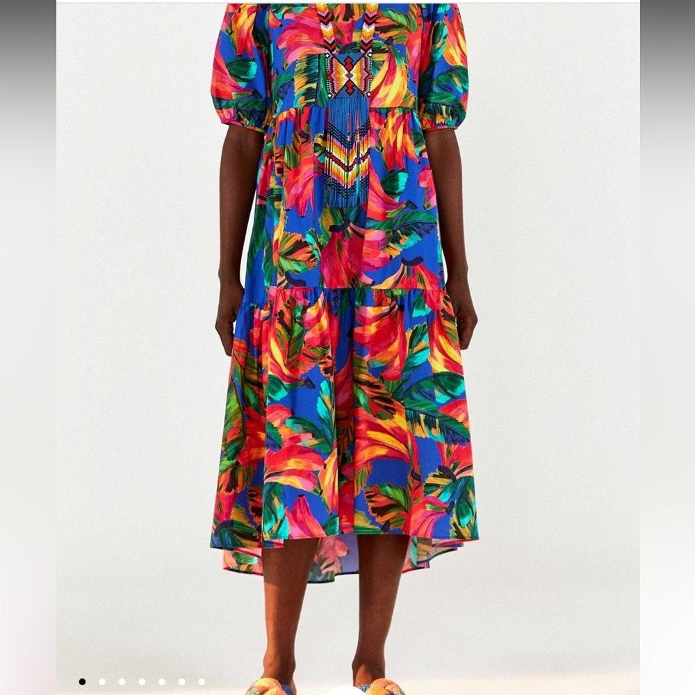 NWT Farm Rio Blue Bananamix Puff Sleeve dress